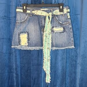 Rip Curl Women’s Denim Distressed Mini Skirt w/ Removable Tie Belt Sz 0